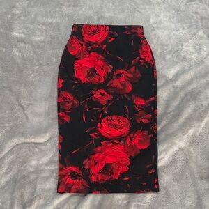 BCX Red Floral Midi Skirt
